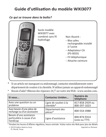 Manuel du propriétaire | Uniden WXI3077 Manuel utilisateur | Fixfr