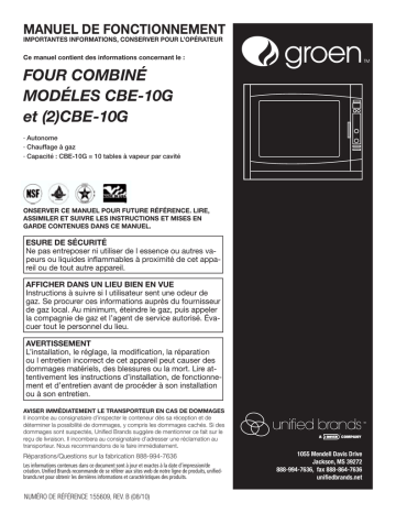 Manuel du propriétaire | Groen CBE-10G et (2)CBE-10G Manuel utilisateur | Fixfr