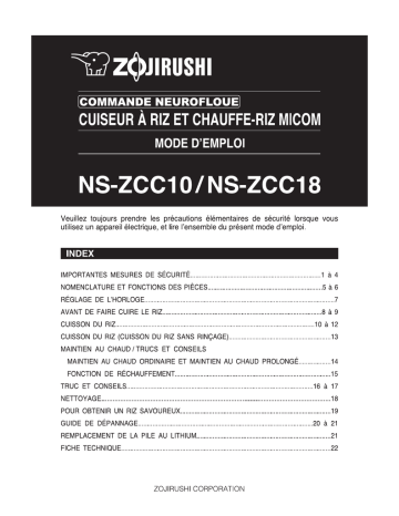 Manuel du propriétaire | Zojirushi NS-ZCC10/18 Manuel utilisateur | Fixfr