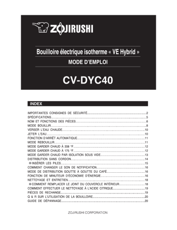 Manuel du propriétaire | Zojirushi CV-DYC40 Manuel utilisateur | Fixfr