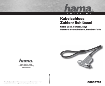Manuel du propriétaire | Hama 00039791 Cable Lock for Notebooks, numbers/keys Manuel utilisateur | Fixfr