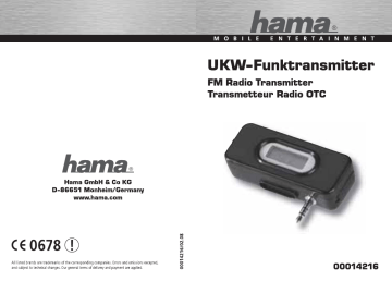 Manuel du propriétaire | Hama 00014216 FM Radio Transmitter for Creative Zen Vision:M Manuel utilisateur | Fixfr