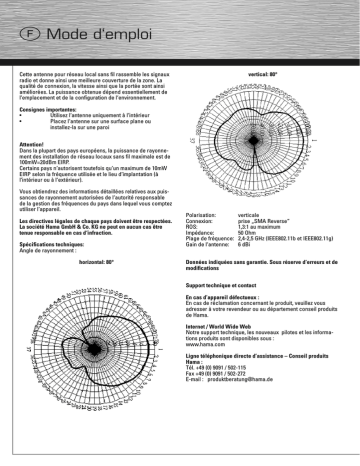 Manuel du propriétaire | Hama 00062770 WLAN Antenna 6dBi Manuel utilisateur | Fixfr