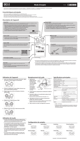 Manuel du propriétaire | Boss BD-2 Blues Driver Manuel utilisateur | Fixfr