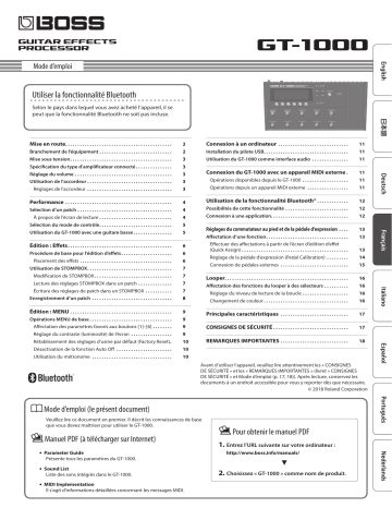 Manuel du propriétaire | Boss GT-1000 Guitar Effects Processor Manuel utilisateur | Fixfr
