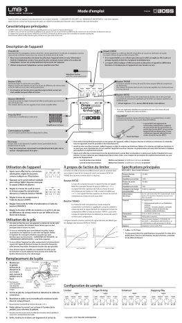 Manuel du propriétaire | Boss LMB-3 Bass Limiter/Enhancer Manuel utilisateur | Fixfr