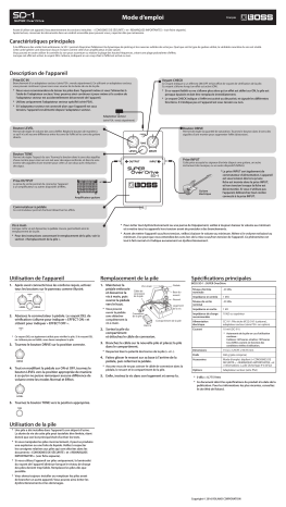 Manuel du propriétaire | Boss SD-1 Super OverDrive Manuel utilisateur | Fixfr