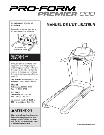 PETL12816 | Manuel du propriétaire | ProForm Premier 900 TREADMILL Manuel utilisateur | Fixfr