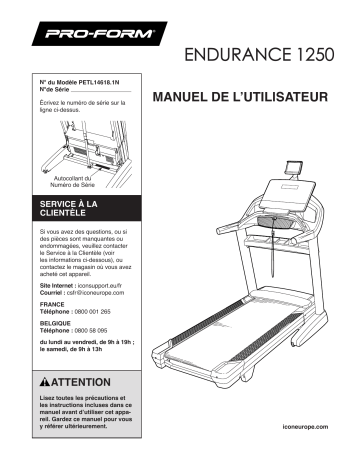 PETL14618n | Manuel du propriétaire | ProForm Endurance 1250 TREADMILL Manuel utilisateur | Fixfr