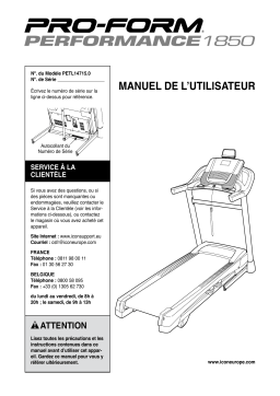 ProForm Performance 1850 TREADMILL Manuel utilisateur