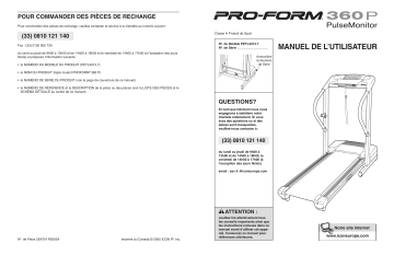 Manuel du propriétaire | ProForm PETL3013 360 P TREADMILL Manuel utilisateur | Fixfr