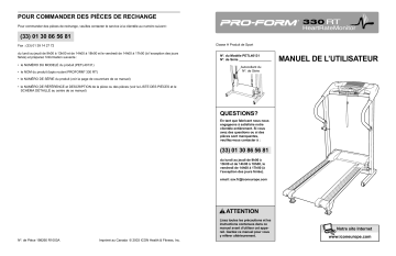 PETL4013 | Manuel du propriétaire | ProForm 330 RT TREADMILL Manuel utilisateur | Fixfr