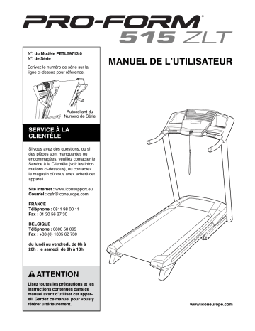 PETL59713 | Manuel du propriétaire | ProForm 515 ZLT TREADMILL Manuel utilisateur | Fixfr