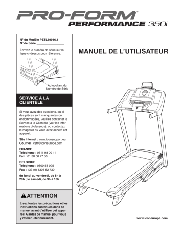 PETL59916 | Manuel du propriétaire | ProForm Performance 350i TREADMILL Manuel utilisateur | Fixfr