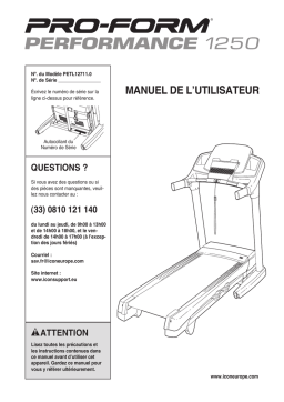 ProForm PETL12711 PERFORMANCE 1250 TREADMILL Manuel utilisateur