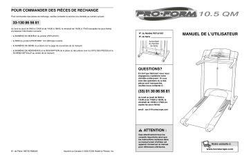 PETL6102 | Manuel du propriétaire | ProForm 10.5QM TREADMILL Manuel utilisateur | Fixfr