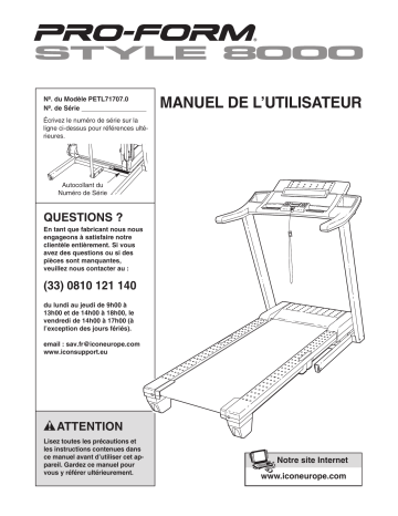 PETL71707 | Manuel du propriétaire | ProForm STYLE 8000 TREADMILL Manuel utilisateur | Fixfr