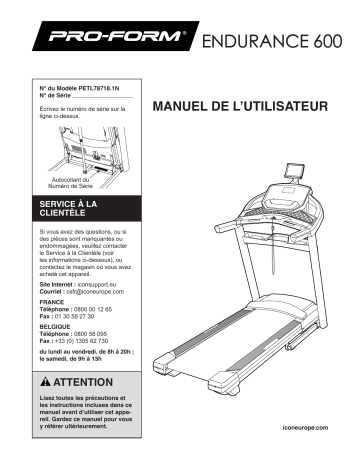 PETL78718n | Manuel du propriétaire | ProForm Endurance 600 TREADMILL Manuel utilisateur | Fixfr