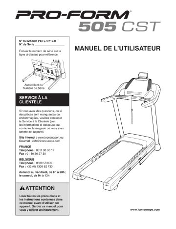 PETL79717 | Manuel du propriétaire | ProForm 505 CST TREADMILL Manuel utilisateur | Fixfr