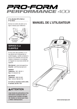 ProForm Performance 400i TREADMILL Manuel utilisateur