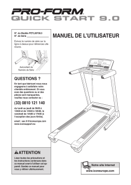 ProForm PETL80708 9.0 QUICKSTART TR TREADMILL Manuel utilisateur