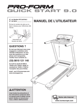 Manuel du propriétaire | ProForm PETL80708 9.0 QUICKSTART TR TREADMILL Manuel utilisateur | Fixfr