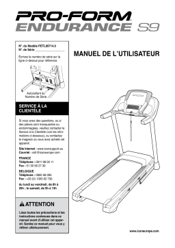 ProForm Endurance S9 TREADMILL Manuel utilisateur