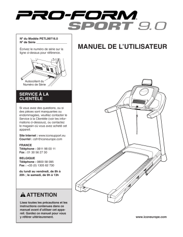 PETL99716 | Manuel du propriétaire | ProForm Sport 9.0 TREADMILL Manuel utilisateur | Fixfr