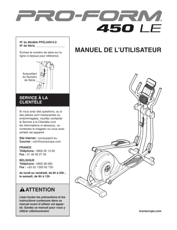 Manuel du propriétaire | ProForm PFEL04915 450 LE ELLIPTICAL Manuel utilisateur | Fixfr