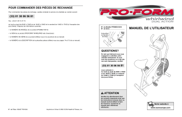 Manuel du propriétaire | ProForm PFEMEX1501 WHIRLWIND BIKE Manuel utilisateur | Fixfr