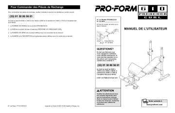 Manuel du propriétaire | ProForm PFEVBE3331 610 BENCH Manuel utilisateur | Fixfr