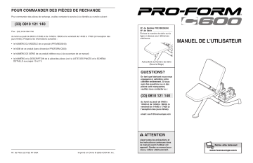 Manuel du propriétaire | ProForm PFEVBE3924 C600 BENCH Manuel utilisateur | Fixfr