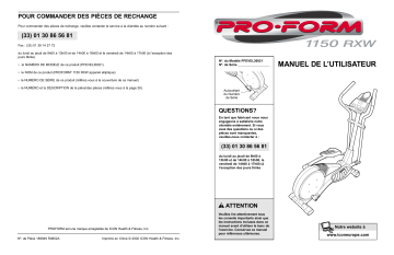 PFEVEL3602 | Manuel du propriétaire | ProForm 1150RXW ELLIPTICAL Manuel utilisateur | Fixfr