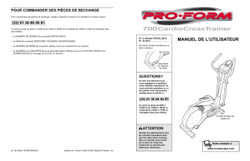 PFEVEL3901 | Manuel du propriétaire | ProForm 700 S ELLIPTICAL Manuel utilisateur | Fixfr