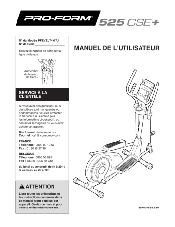 PFEVEL74917 | Manuel du propriétaire | ProForm 525 CSE  ELLIPTICAL Manuel utilisateur | Fixfr