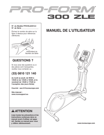 Manuel du propriétaire | ProForm PFEVEL83910 300ZLE ELLIPTICAL Manuel utilisateur | Fixfr