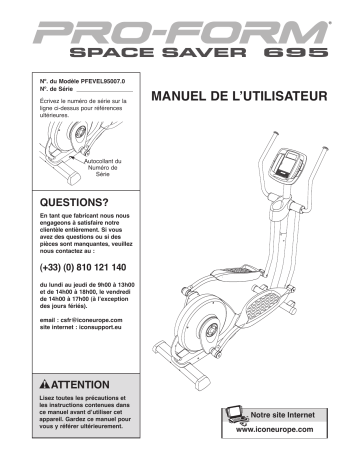 PFEVEL95007 1653150 | Manuel du propriétaire | ProForm 695 ELLIPTICAL Manuel utilisateur | Fixfr