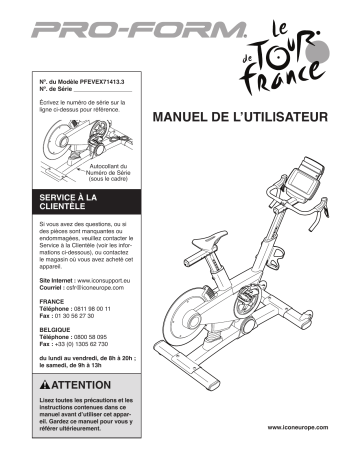 PFEVEX71413 | Manuel du propriétaire | ProForm Tour De France BIKE Manuel utilisateur | Fixfr