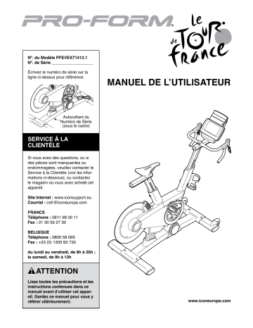 Manuel du propriétaire | ProForm PFEVEX71413 377168 Le Tour De France BIKE Manuel utilisateur | Fixfr
