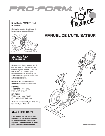 PFEVEX71916 | Manuel du propriétaire | ProForm Le Tour De France BIKE Manuel utilisateur | Fixfr