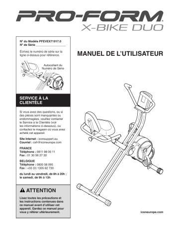 PFEVEX71917 | Manuel du propriétaire | ProForm X-Bike duo Exercise Bike Manuel utilisateur | Fixfr