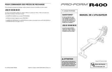PFEVRW3993 | Manuel du propriétaire | ProForm ROWER 400 ROWER Manuel utilisateur | Fixfr