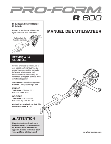 PFEVRW41016 | Manuel du propriétaire | ProForm R600 ROWER Manuel utilisateur | Fixfr