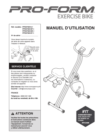 Manuel du propriétaire | ProForm PFEX78918  Exercise Bike Manuel utilisateur | Fixfr