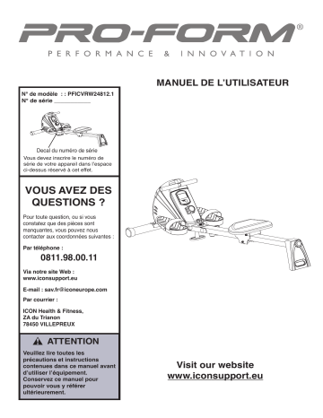 PFICVRW24812 | Manuel du propriétaire | ProForm  ROWER Manuel utilisateur | Fixfr