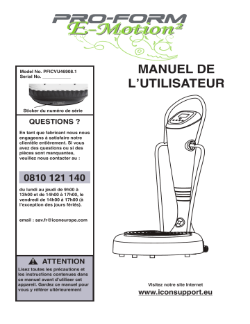 PFICVU49608 | Manuel du propriétaire | ProForm EMOTION 2 VIBRATION Manuel utilisateur | Fixfr