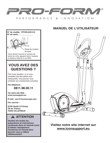 Manuel du propriétaire | ProForm PFIVEL63513  ELLIPTICAL Manuel utilisateur | Fixfr