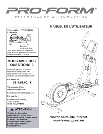 Manuel du propriétaire | ProForm PFIVEL74613  Cross Trainer Manuel utilisateur | Fixfr