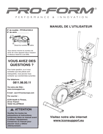 Manuel du propriétaire | ProForm PFIVEL81053  ELLIPTICAL Manuel utilisateur | Fixfr