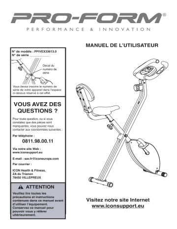 Manuel du propriétaire | ProForm PFIVEX33613  BIKE Manuel utilisateur | Fixfr